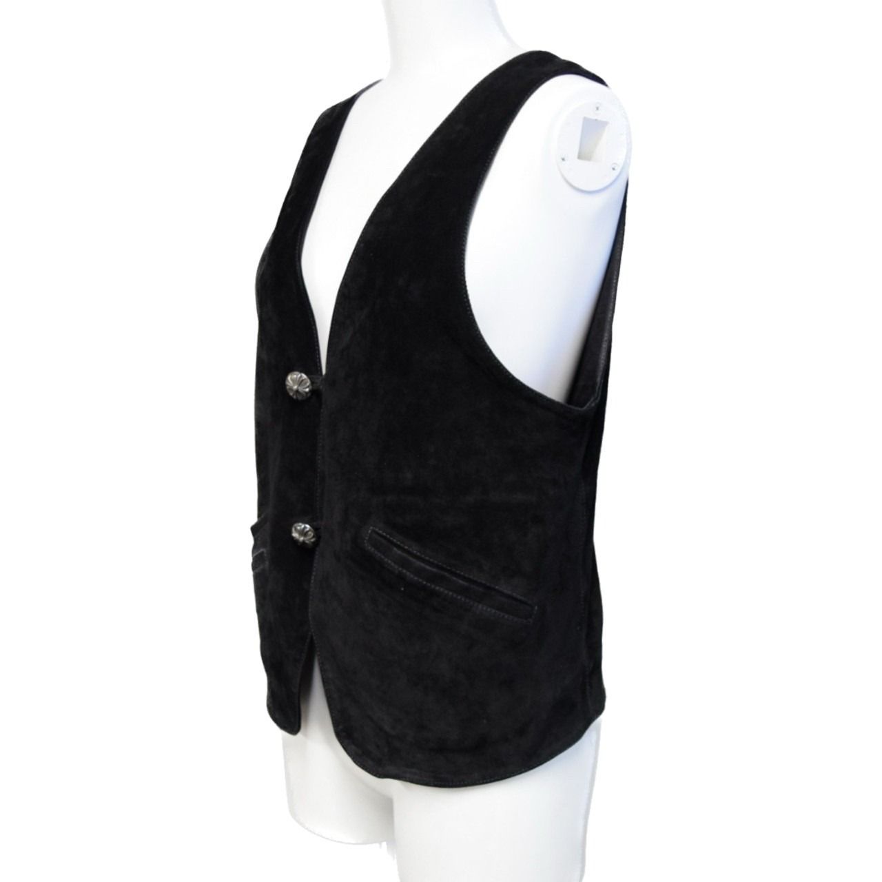 CHROME HEARTS クロムハーツ 2B SUEDE VEST スエードレザー ベスト サイズS クロスボールボタン ブラック 美品 中古 4b013149 CHROME HEARTS クロムハーツ レザー スエード ベスト 原本無 国内正規