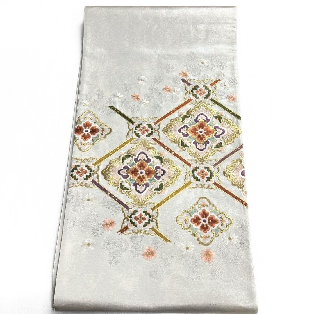 刺繍花菱菊花格子模様袋帯着物113a p