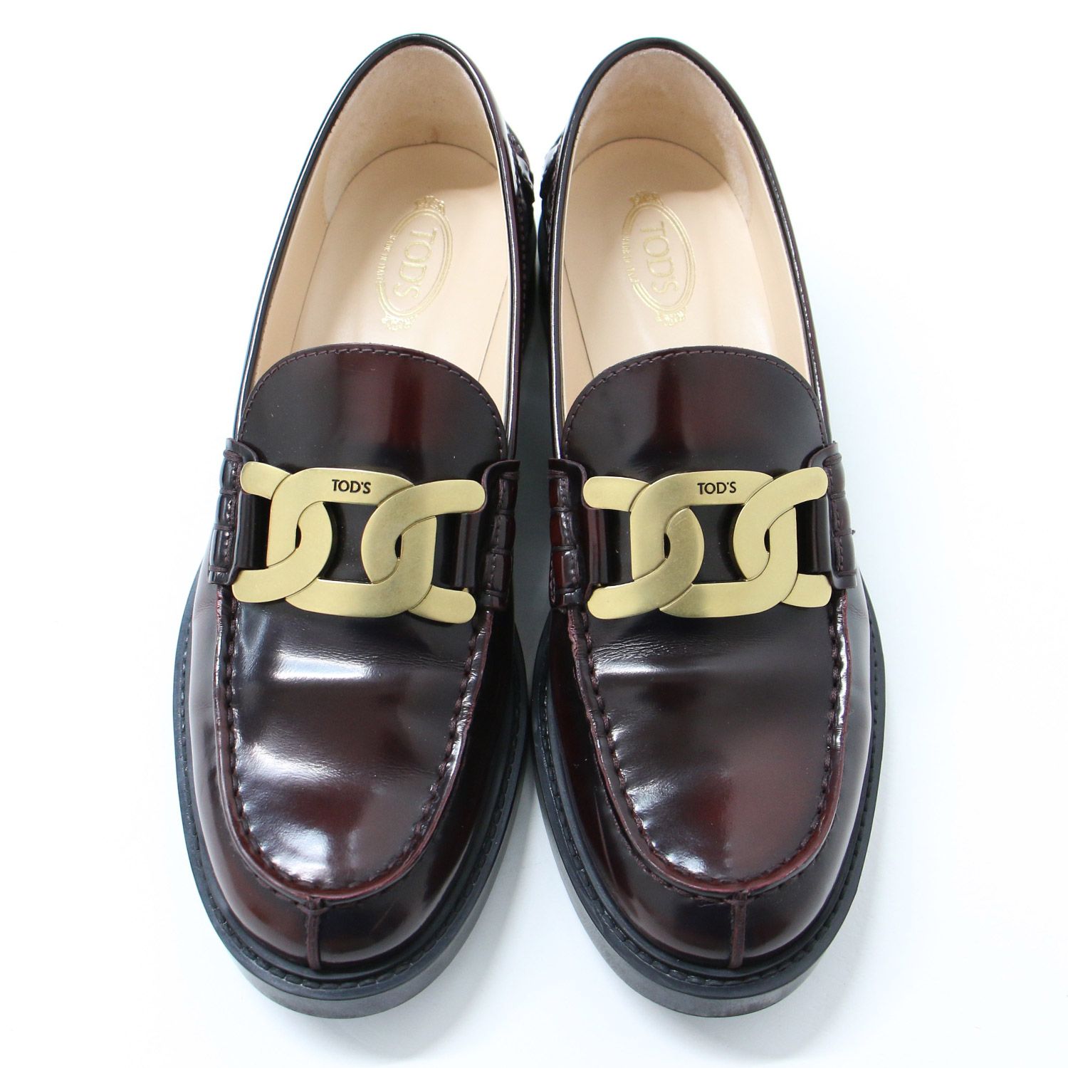 TODS トッズ ローファー 23秋冬 ボルドー 38(25.0cm) フラット ロゴ 