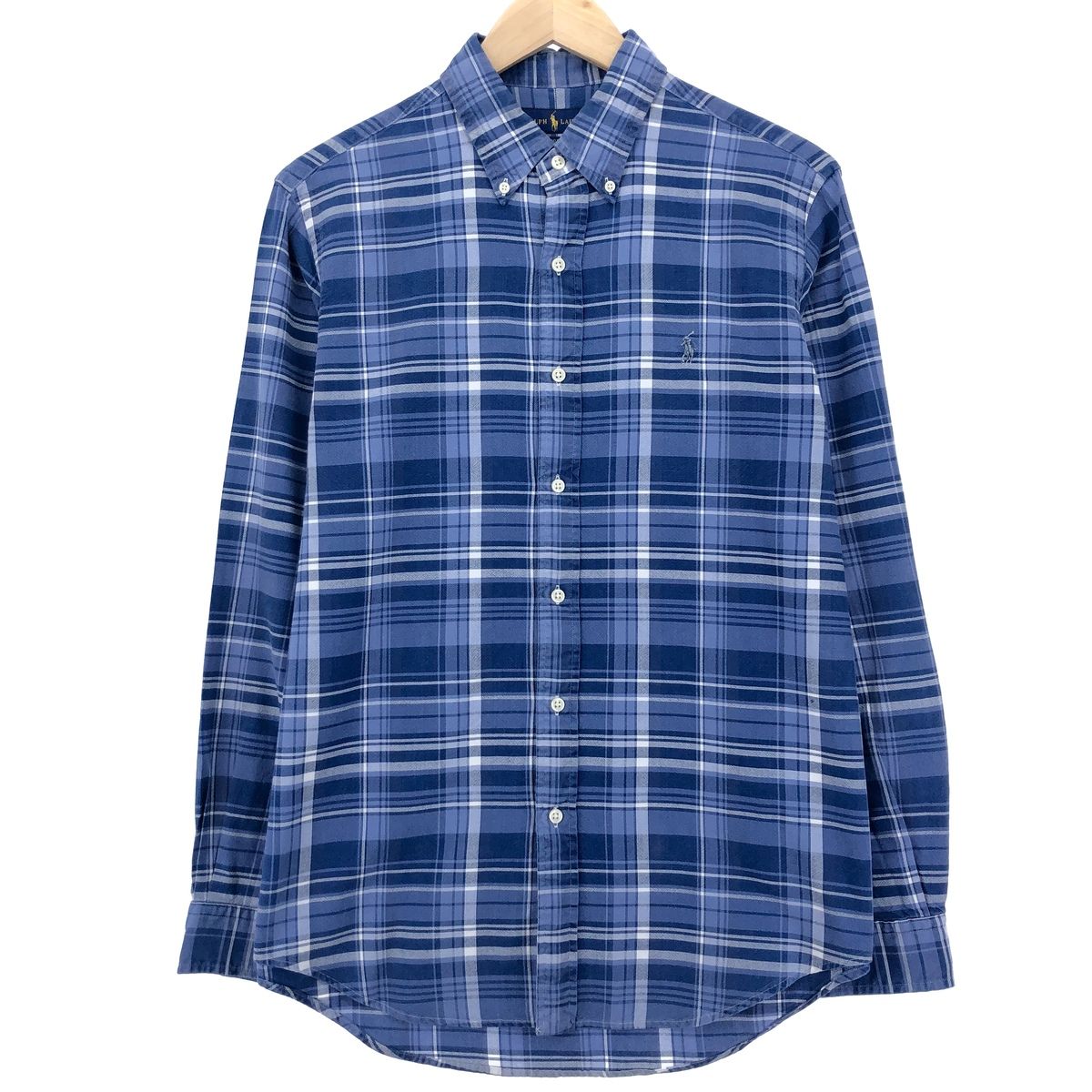 古着 ラルフローレン Ralph Lauren INDIGO OXFORD 長袖 ボタンダウンチェックシャツ メンズM/eaa451273