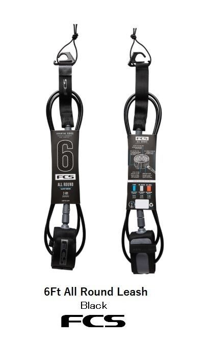 送料無料（一部除く）▲FCS ALL ROUND Leash 6ft　BLACK(新品)リーシュコード