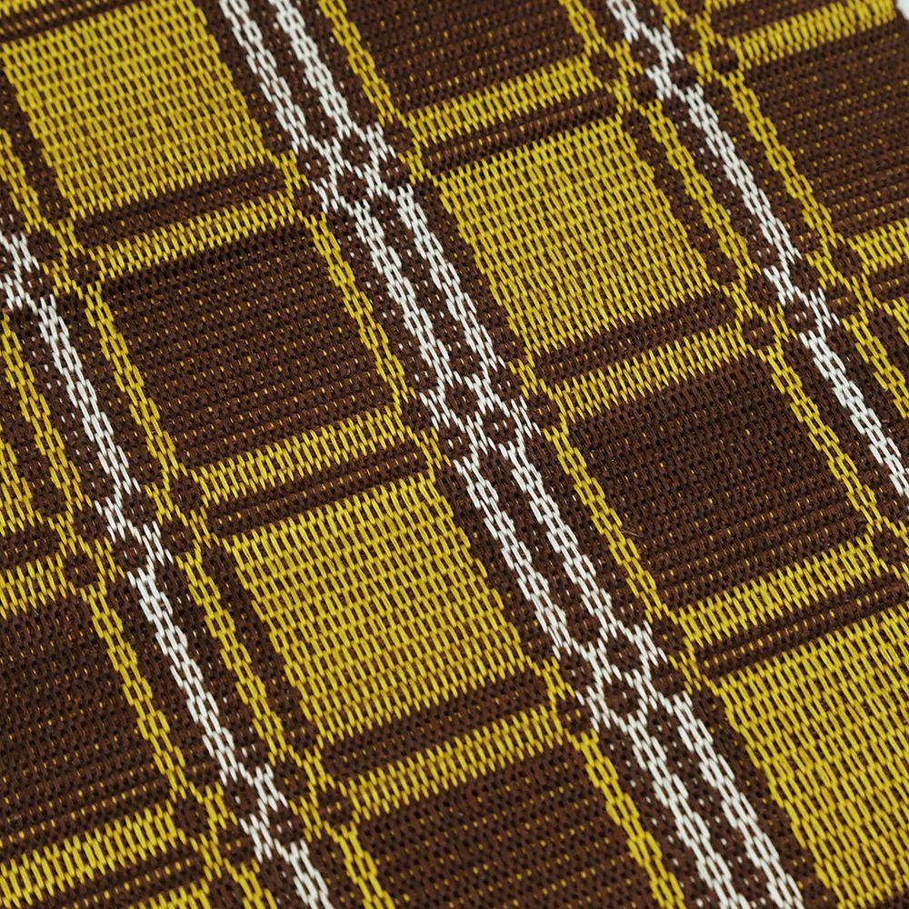 半幅帯 本場黄八丈 正絹 格子 黄色 茶 仕立て上がり 新古品 カジュアル