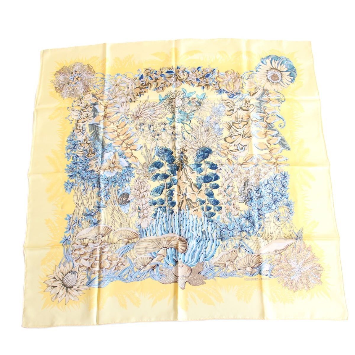 HERMES エルメス カレ 90 スカーフ L'Ile Deserte 無人島 植物 シルク