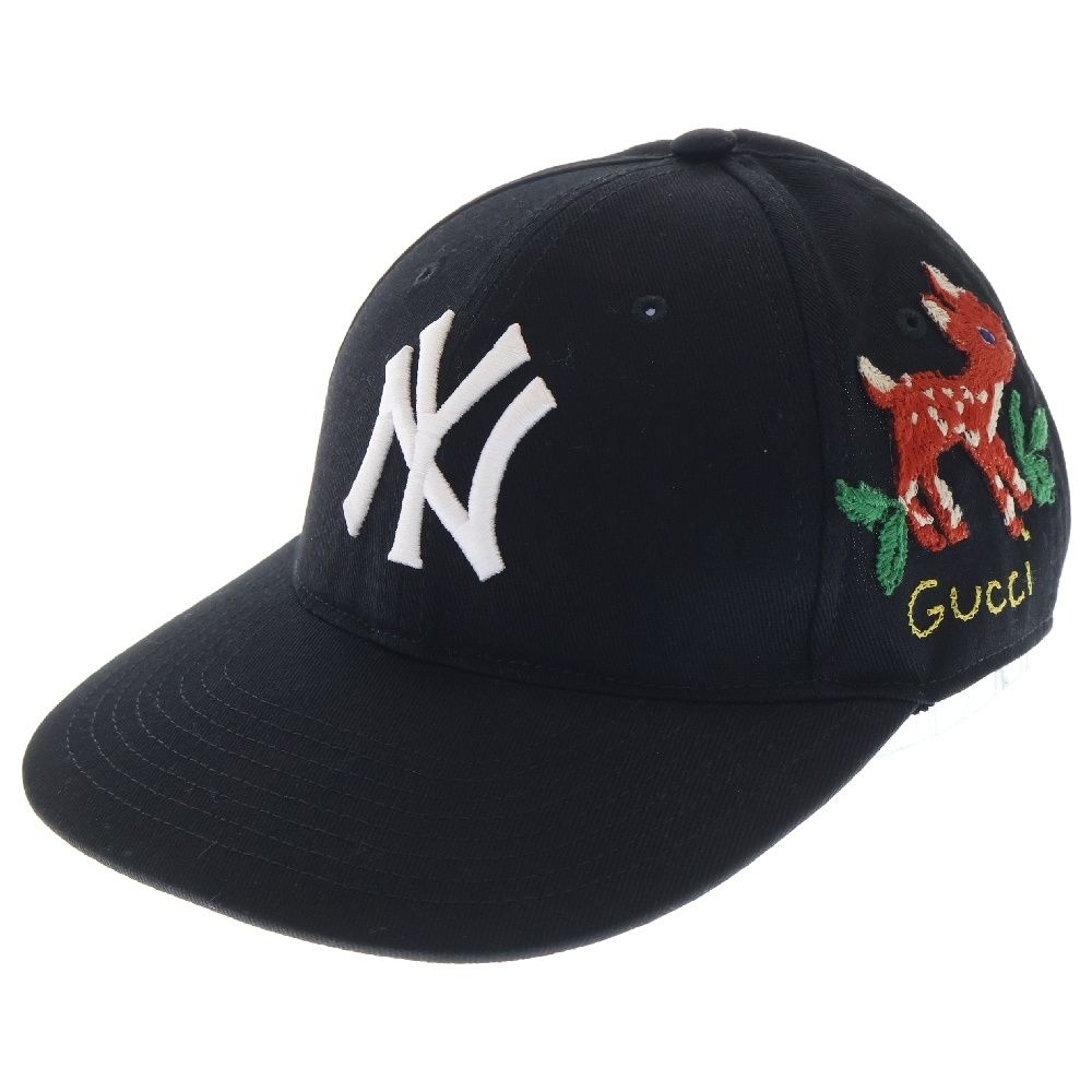 GUCCI グッチ NY Cap バンビ ロゴ刺繍ベースボールキャップ 帽子 ブラック