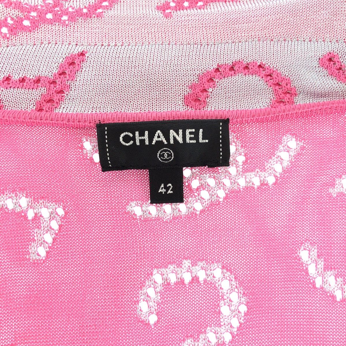 CHANEL - 美品 CHANEL シャネル ココマーク サイズ42 ピンク グレー レーヨン P62933K48495 カーディガン ガウンコート レディース 504512 【中古】 美品 CHANEL シャネル ココマーク サイズ42 ピンク グレー