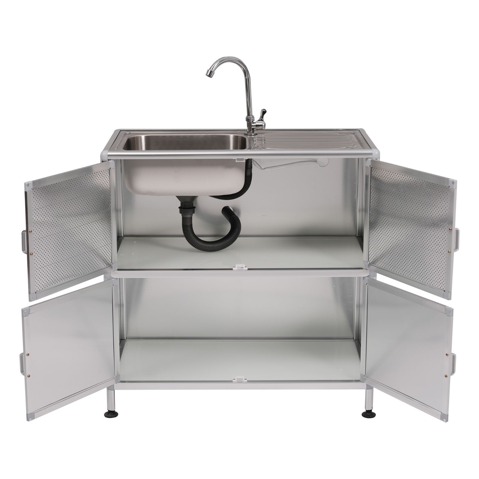 屋外 流し台 ステンレス W83×D43×H109cm 組み立て簡単 収納棚付 屋外 流し台 ステンレス W83×D43×H109cm 組み立て簡単 収納棚付