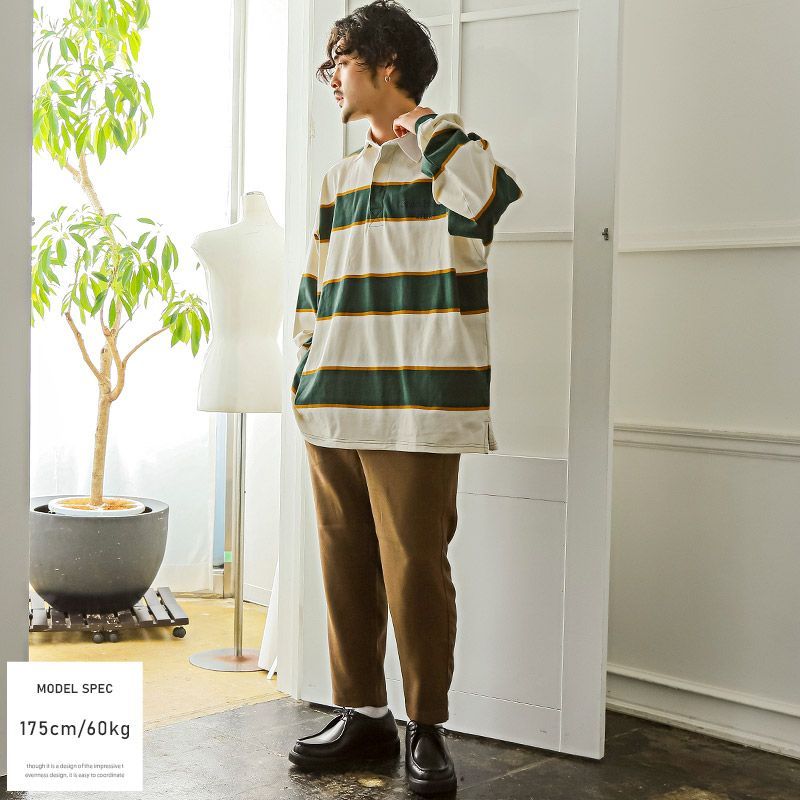 メンズ 【80s】【古着風】【ラガーシャツ】マルチボーダーラガーシャツ【vintage】【ボーダー】【韓国】【ポロシャツ】【襟】【ビッグシャツ】【オーバーサイズ】LUXSTYLE（ラグスタイル公式）aa-2305