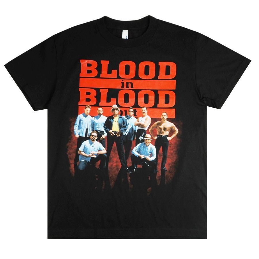 メンズ Tシャツ  BLOOD IN BLOOD OUT TEE ブラッド・イン ブラッド・アウト 映画Ｔシャツ チカーノ ギャング ブラック 黒 男女兼用 半袖 イーストLA ウェッサイ ローライダー LA メキシコ アメリカ
