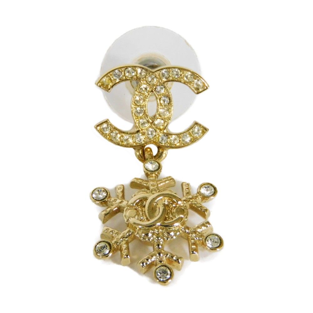 CHANEL シャネルココマークラインストーンピアスゴールドA19B