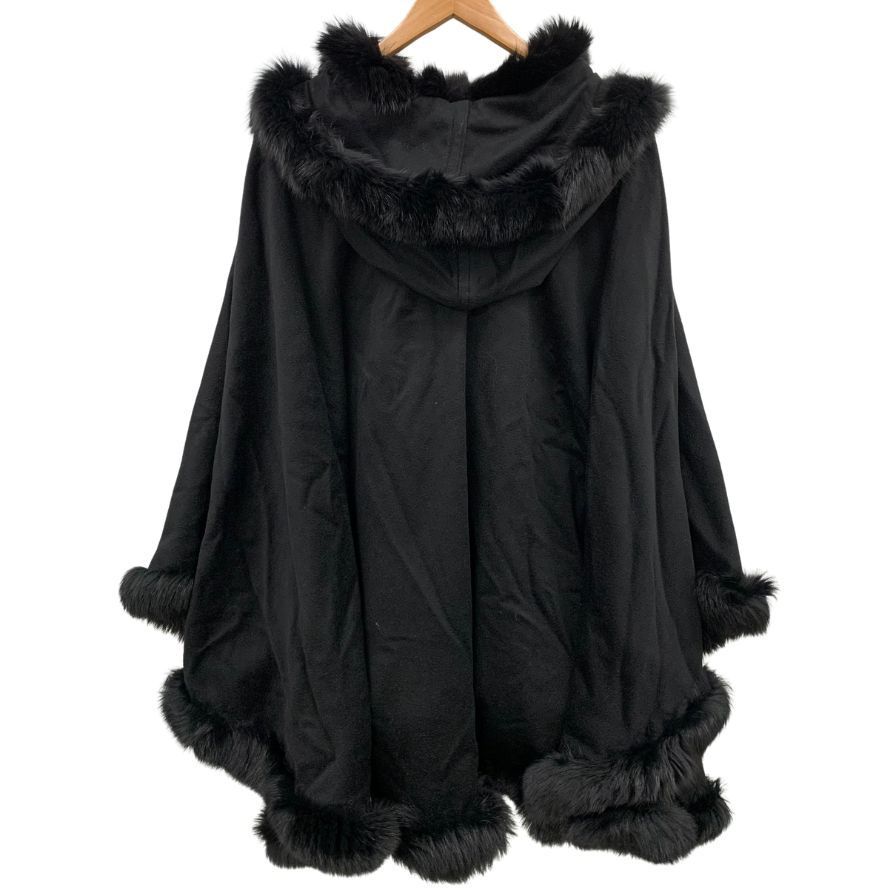 美品 バルマン フォックスファー ポンチョ ケープ カシミヤ100% ブラック バルマン BALMAIN】ポンチョフォックスファーカシミヤ黒