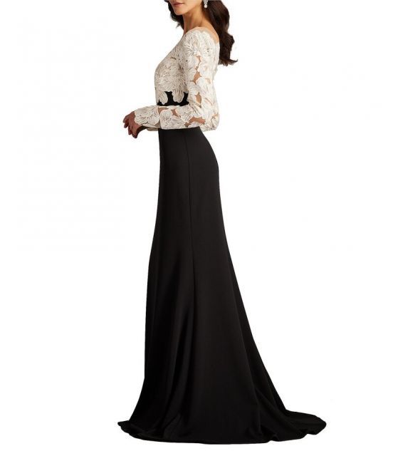 美品✨タダシショージ　Lace & Crepe Gown　ロングドレス　ブラック 期間限定50%オフ！【とよた真帆さん着用】Tadashi Shoji タダシ