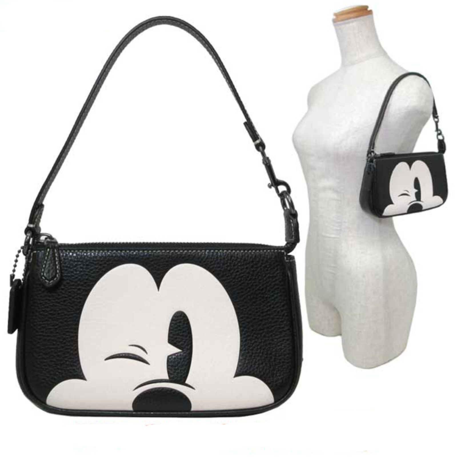 【新品未使用 送料無料】COACH×Disney ミッキー  ストラップ付ポーチジップトップ開閉裏地付き