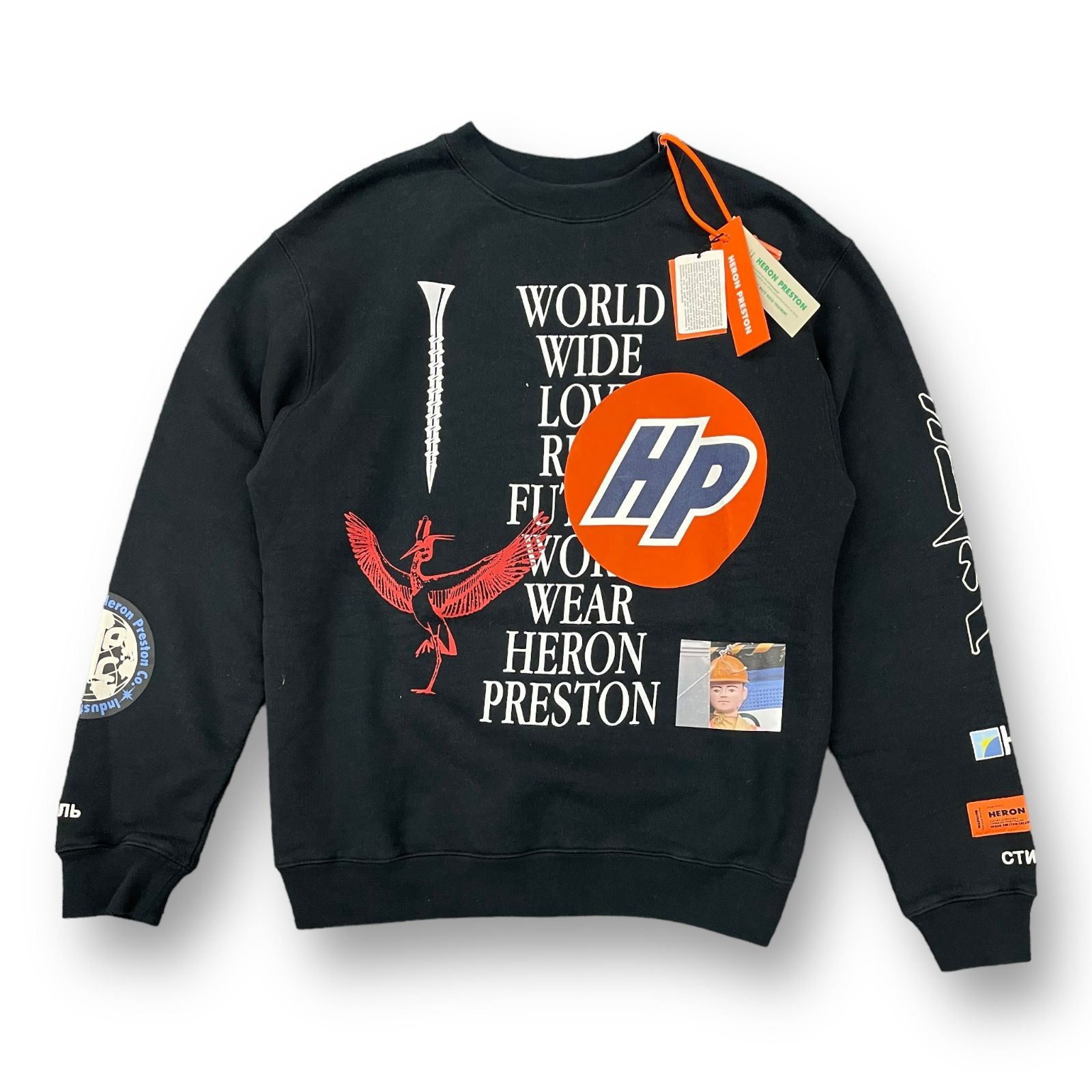 美品 HERON PRESTON 20AW プリント クルーネック スウェット 