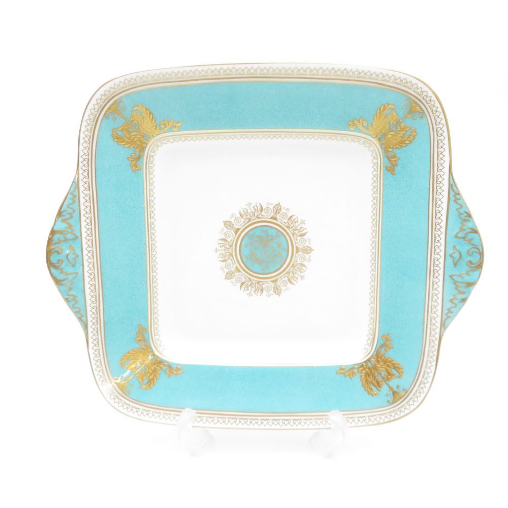 WEDGWOOD ウェッジウッド コロンビア パウダー ターコイズ BBプレート 大皿 ブレッド バター 金彩 黒壺 英国 SU12373J1