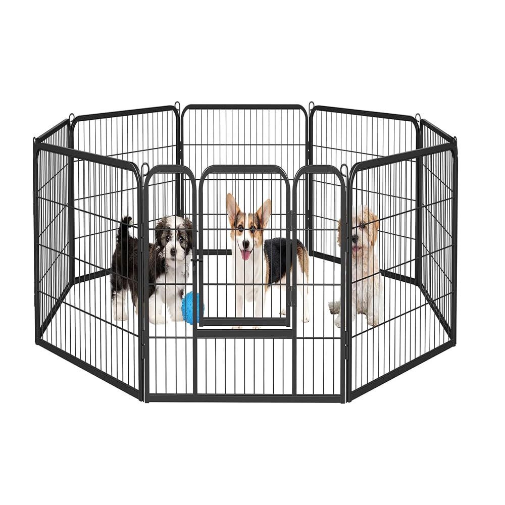 Dinah Alsop ペットフェンス 中大型犬用? ペットケージ パネル8枚 ペットサークル 四角ポール 折り畳み式 トレーニングサークル スチール製 複数の組み合わせ 室内室外兼用 犬小屋 ペット? 高さ60cm-8枚 ブラック