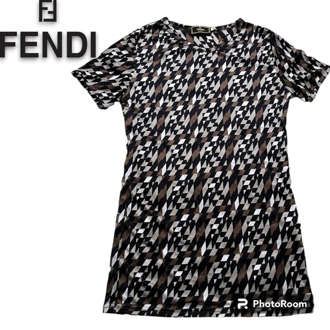 FENDI フェンディ 総柄 半袖 カットソー ズッカ柄 42 XL ブラック 
