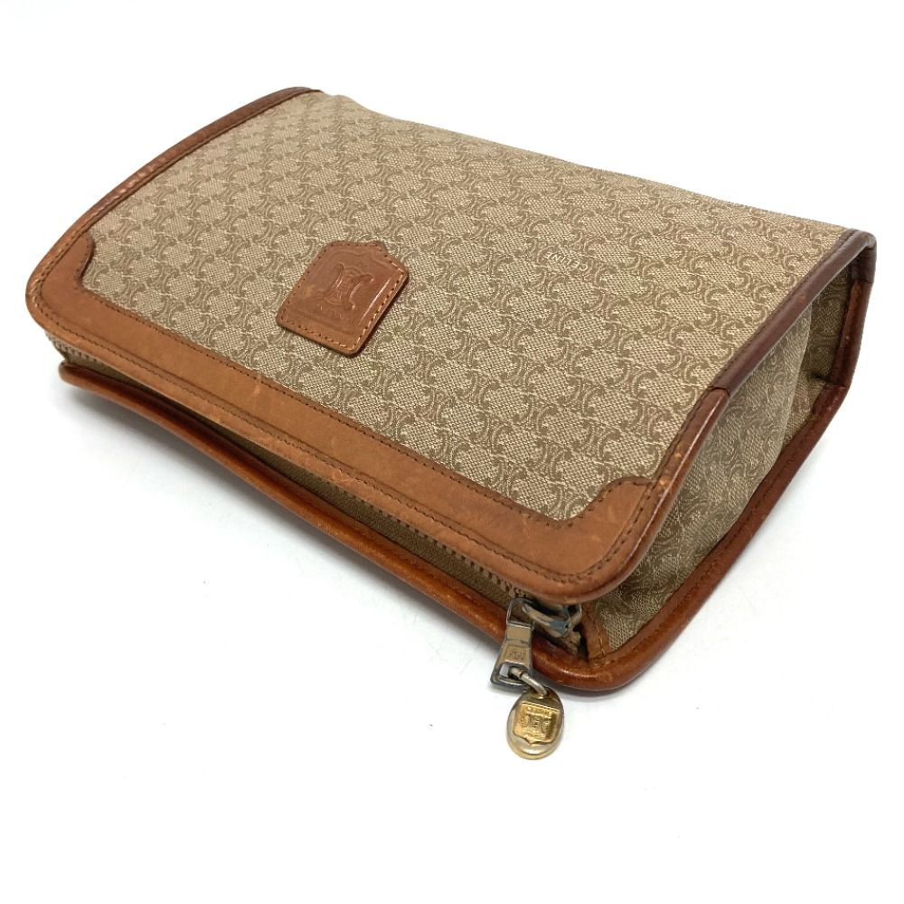 セリーヌ マカダム ブラゾン ポーチ セカンドバッグ クラッチバッグ ベージュ 良品 VINTAGE OLD CELINE ポーチ マカダム ブラック PVC×レザー