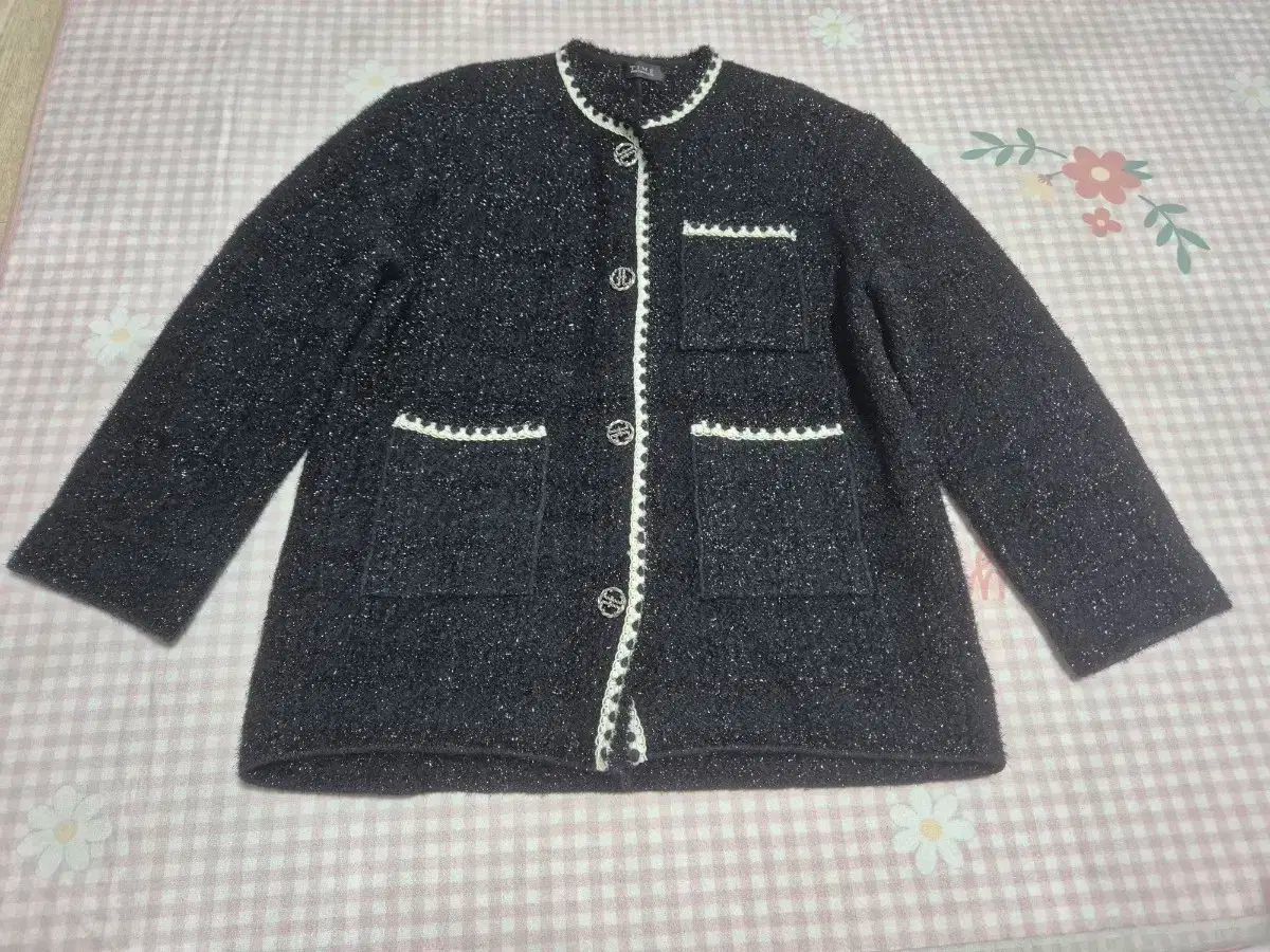 TIME ブラック ツイード カーディガン