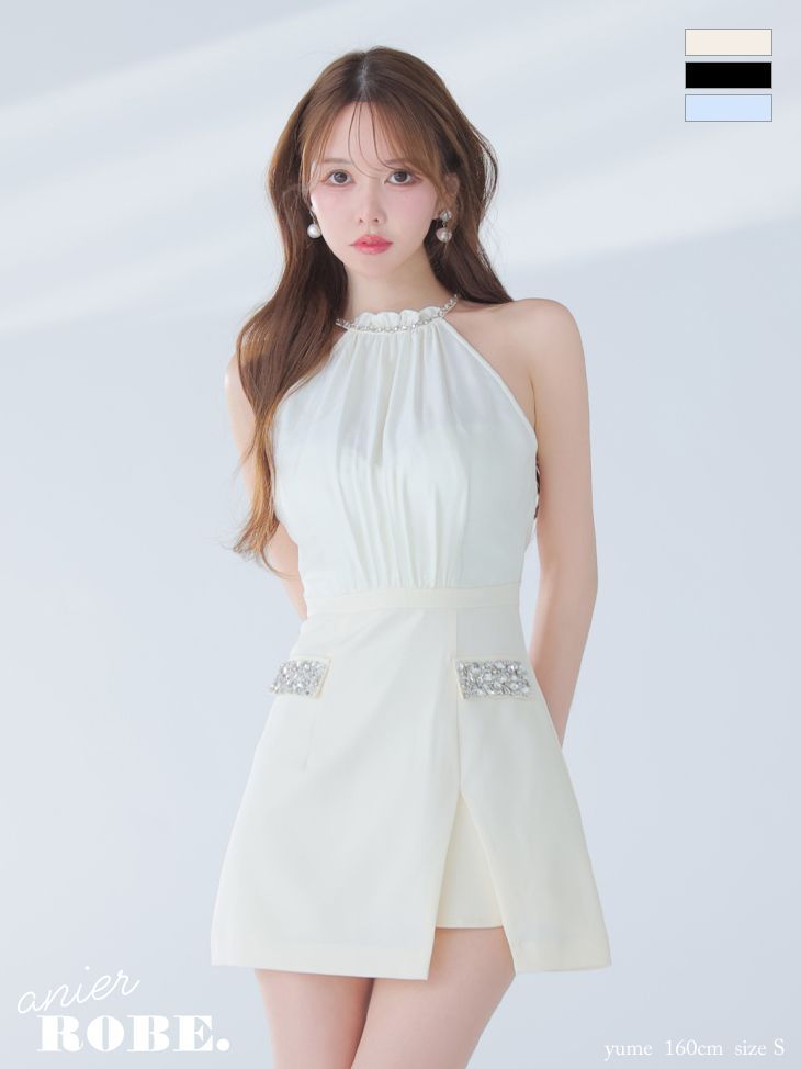 anier ROBE ホワイトビジュー付きミニセパレートドレス Anier ROBE アニエルローブ/ローブドフルール anier4051［Satin
