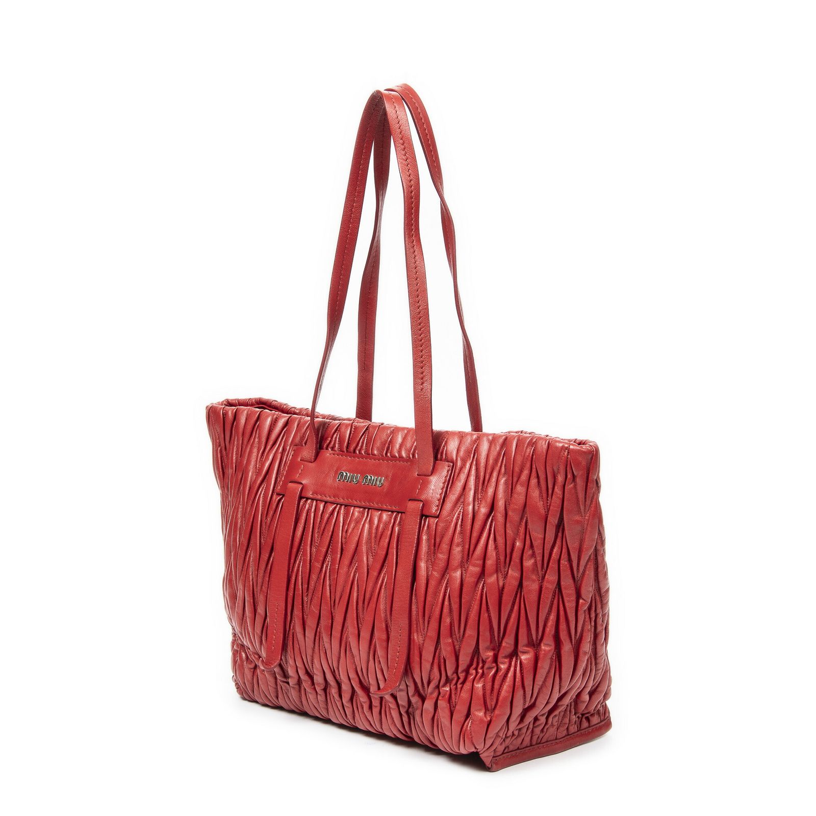 MIU MIU ミュウミュウオープントート赤ナッパマトラッセレザーA