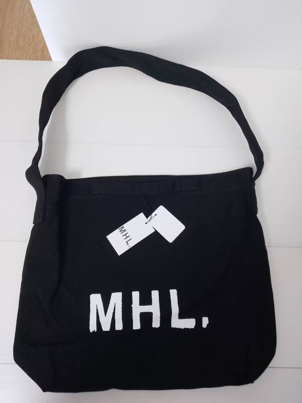 MHL. ショルダーバッグ バッグトート キャンバス バッグ 2Way ハンド プリントロゴ 通学 大容量ブラック