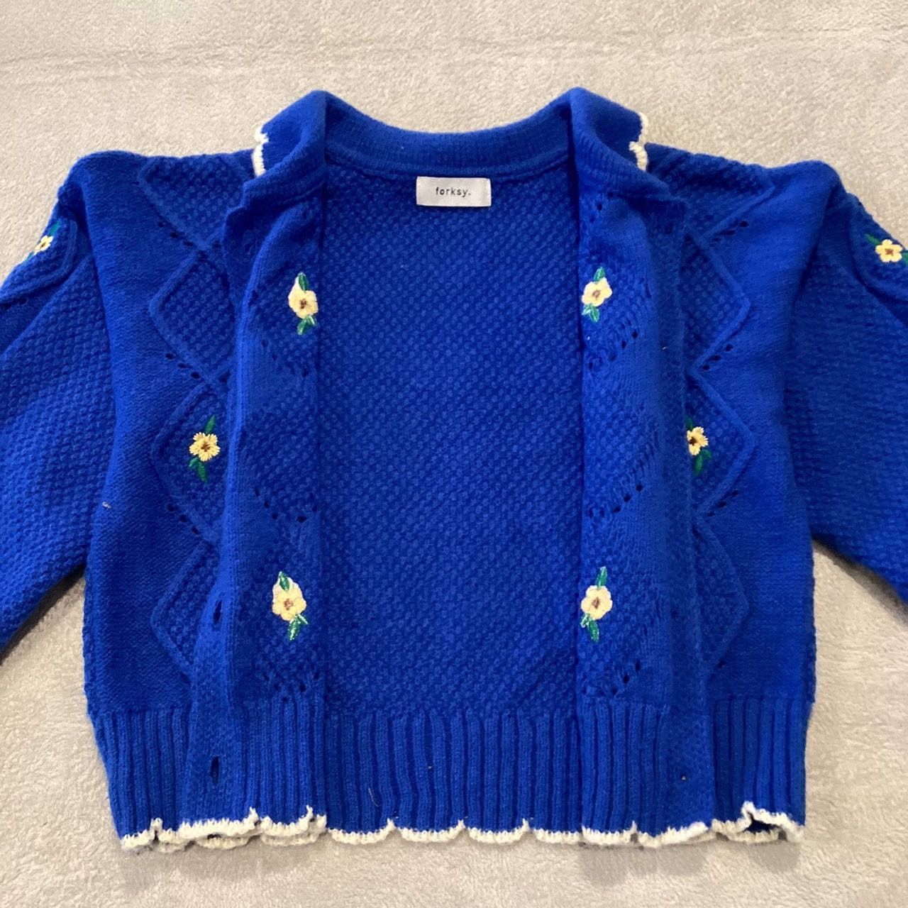 forksy フォルクシー 襟付き刺繍ニットカーディガン レトロ