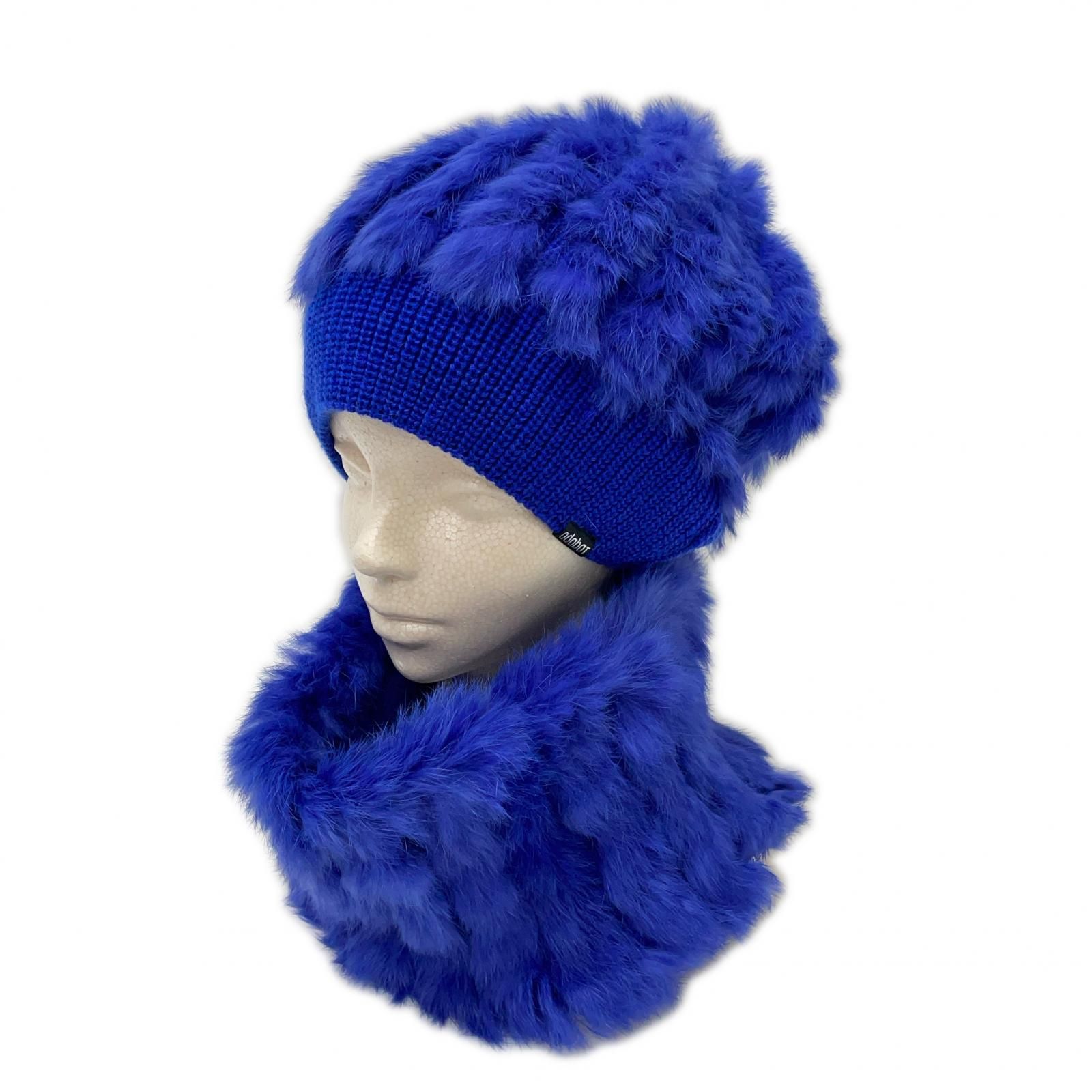 アダバット adabat ニット帽 ブルー 青 冬小物3点セット ニット帽&アームウォーマー&ネックウォーマー ラビットファー