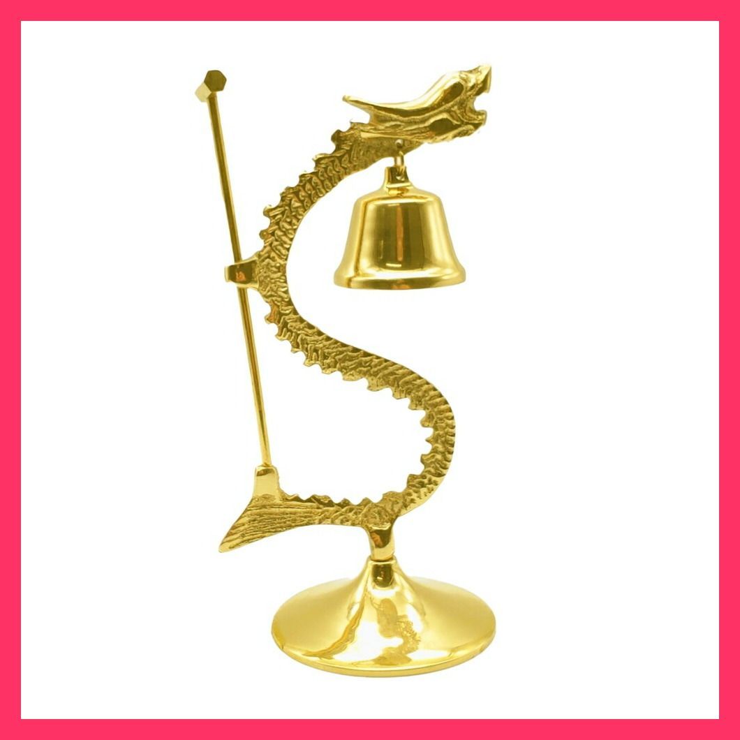送料無料☆風水 龍の鐘 ゴールド ハンマー付き ヒーリング 龍頭 釣鐘
