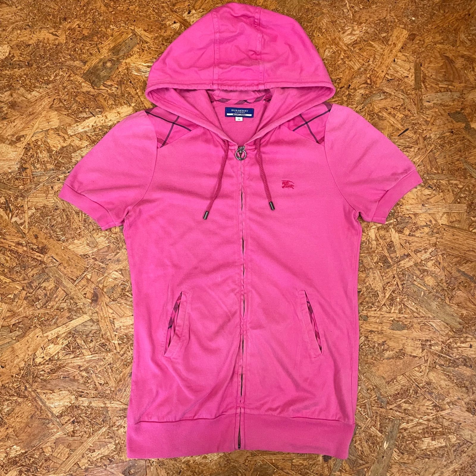 BURBERRY BLUE LABEL 半袖パーカー サイズ38 ピンク バーバリー ブルー 