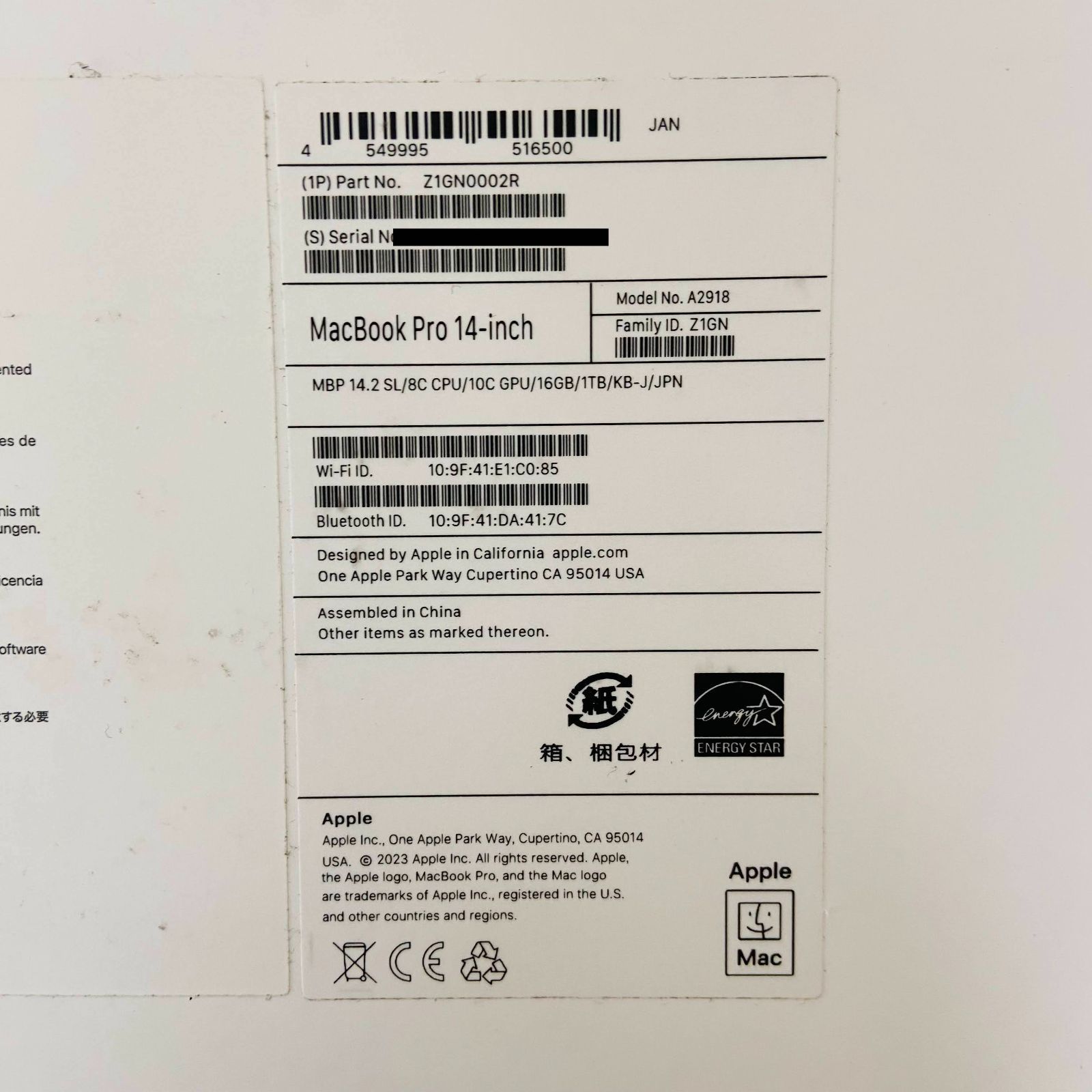 M3 MacBook Pro 14インチ 16GB 1TB充放電回数4回100% M3 MacBook Pro