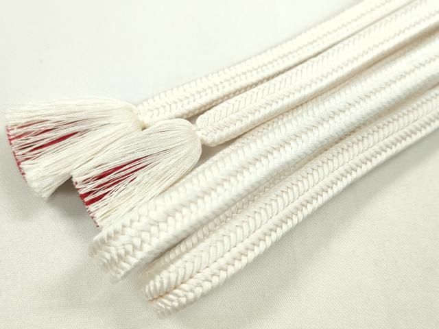 平和屋本店□極上 有職組紐道明 帯締め 冠組 白 足し房：本紅 宮内庁  