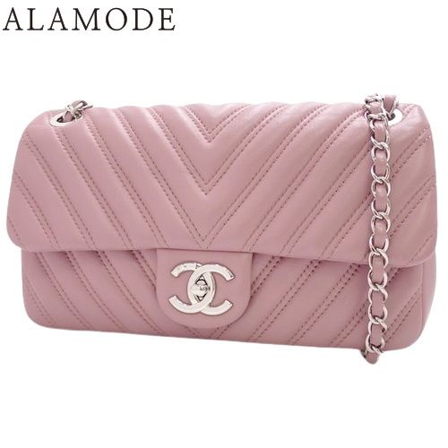 CHANEL シャネル Vステッチ シェブロン ピンク ココマーク ラムスキン CHANEL(シャネル) シェブロン Vステッチ ココマーク チェーン