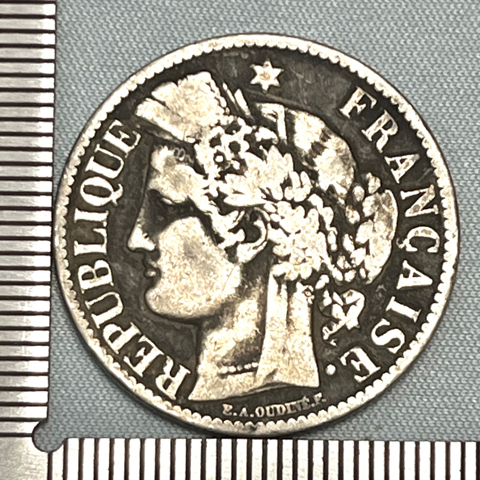 銀貨】1871年 フランス 2フラン セレス女神／第三共和政 初期銀貨 262