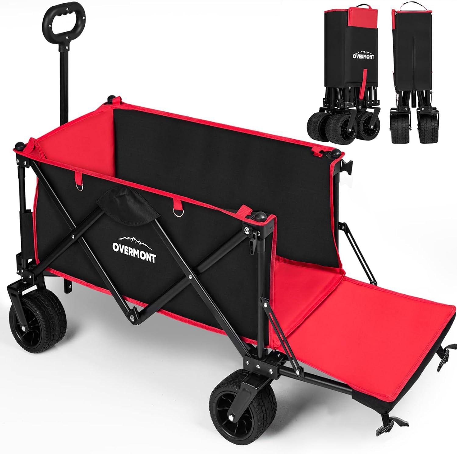 Overmont キャリーカート アウトドアワゴン 150L 大容量 耐荷重約120kg 4輪 特大 キャリーカート キャンプカート ストッパー付 後部展開可 折り畳み コンパクトワンタッチ収束式 花見 釣り 運動会 荷物運搬 ブラック