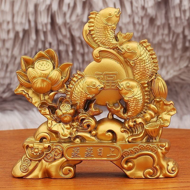 鯛 メデ鯛 蓮 蓮の花 金 ゴールド 黄金 置物 オブジェ 縁起物