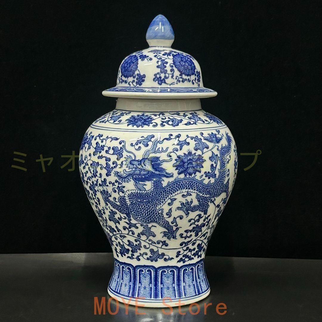 清乾隆青花竜紋将軍缶 景徳鎮 陶磁器 装飾品 現代工芸品 美術品 置物 清乾隆青花磁器龍紋将軍缶 景徳鎮 陶磁器 装飾品 現代工芸品 美術品