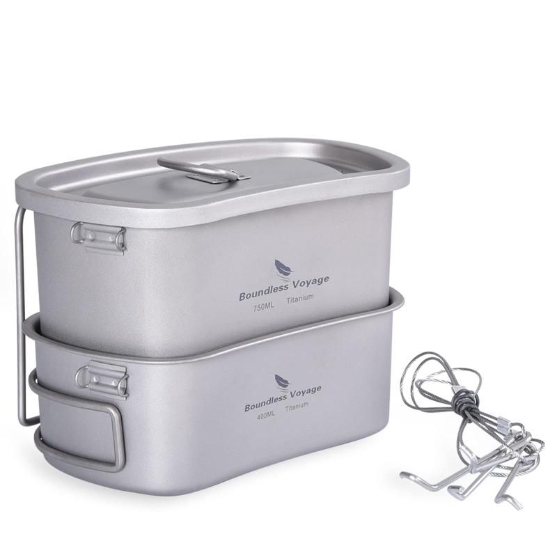 Boundless Voyage チタン 飯ごう ハンゴウ兵式 クッカーセット ミリタリー メスキット キャンプ用 調理器具 400ml 750ml 2点セットTi2048C ハンゴウ