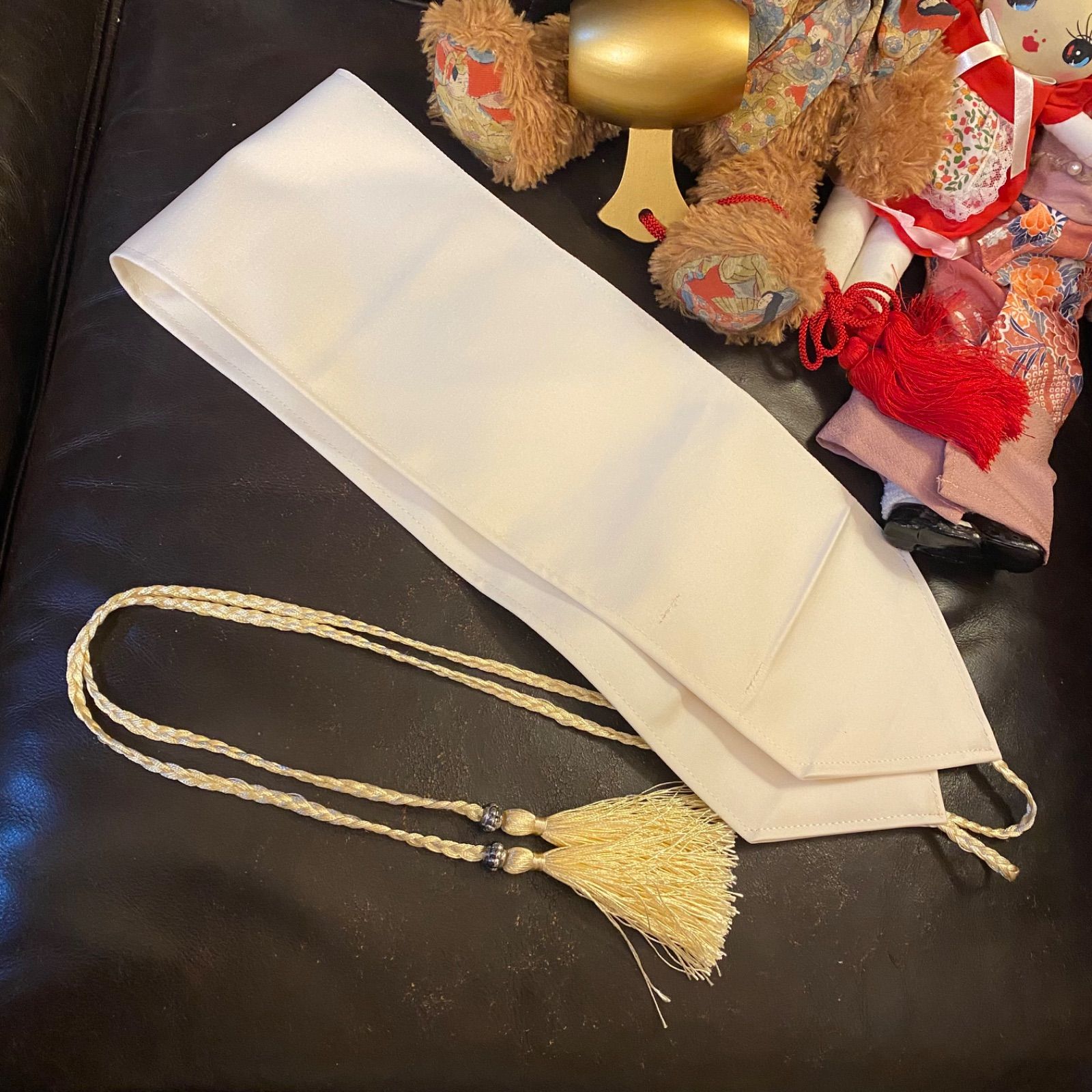 リップル絞り浴衣リメイク セミロング セール ワンピース／ドレス／帯サッシュベルト 和洋折衷 レトロ 古着 ハンドメイド 唐草の曲線と白い小花  W-637