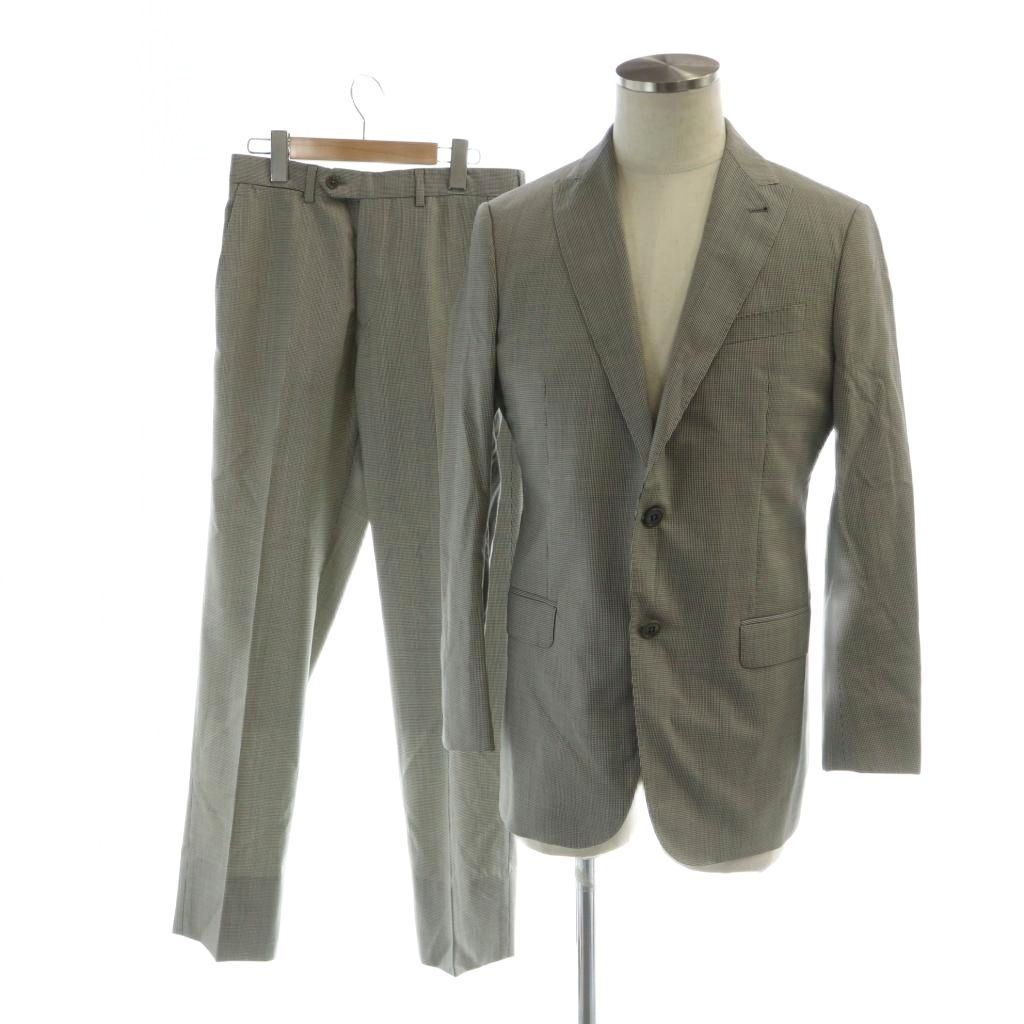 アルマーニ コレツィオーニ ARMANI COLLEZIONI セットアップ スーツ 上下 テーラードジャケット パンツ シングル 総裏地 ロゴ 長袖 千鳥格子柄 46 S グレー GY18 |MQ