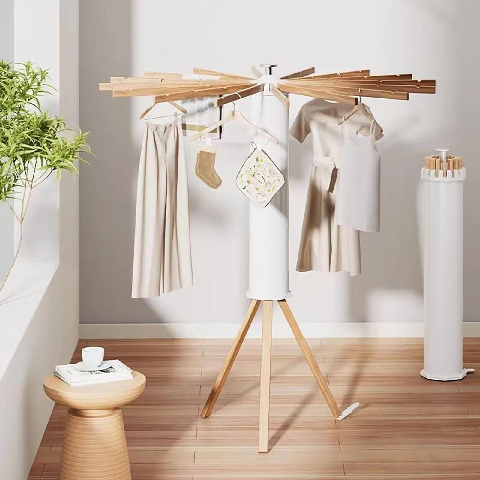 クリアランスセール中！ 室内 ベランダ おしゃれ 物干しラック ハンガー パラソル型 洗濯物 ステンレス 省スペース コンパクト 物干し 回転式 折りたたみ 便利 おしゃれ 北欧 物干しスタンド 収納簡単 洗濯物スタンド