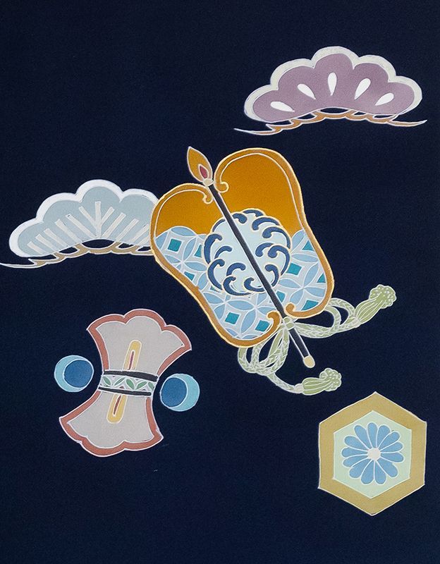 記念感謝祭☆正絹京友禅工芸手描き美術染☆四季花王朝鼓、雪輪古典祝い