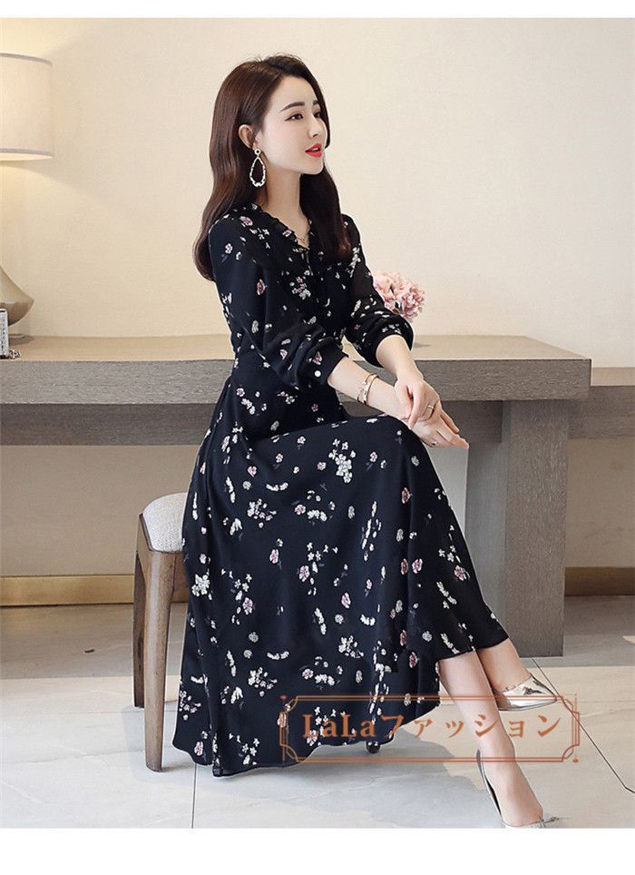 ワンピース レディース 花柄 春 夏 秋 新作 長袖ワンピース きれいめ