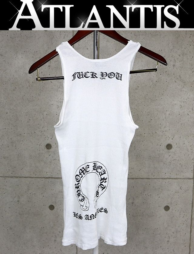 CHROME HEARTS 銀座店 クロムハーツ オールド ロサンゼルス FUCK YOU ホースシュー プリント リブタンクトップ メンズ size M 白 100874