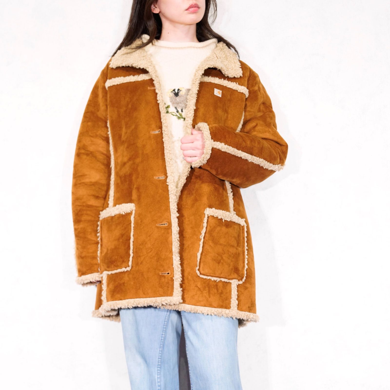 USA VINTAGE Carhartt FAKE MOUTON SHORT COAT|アメリカ古着カーハートフェイクムートンショートコート
