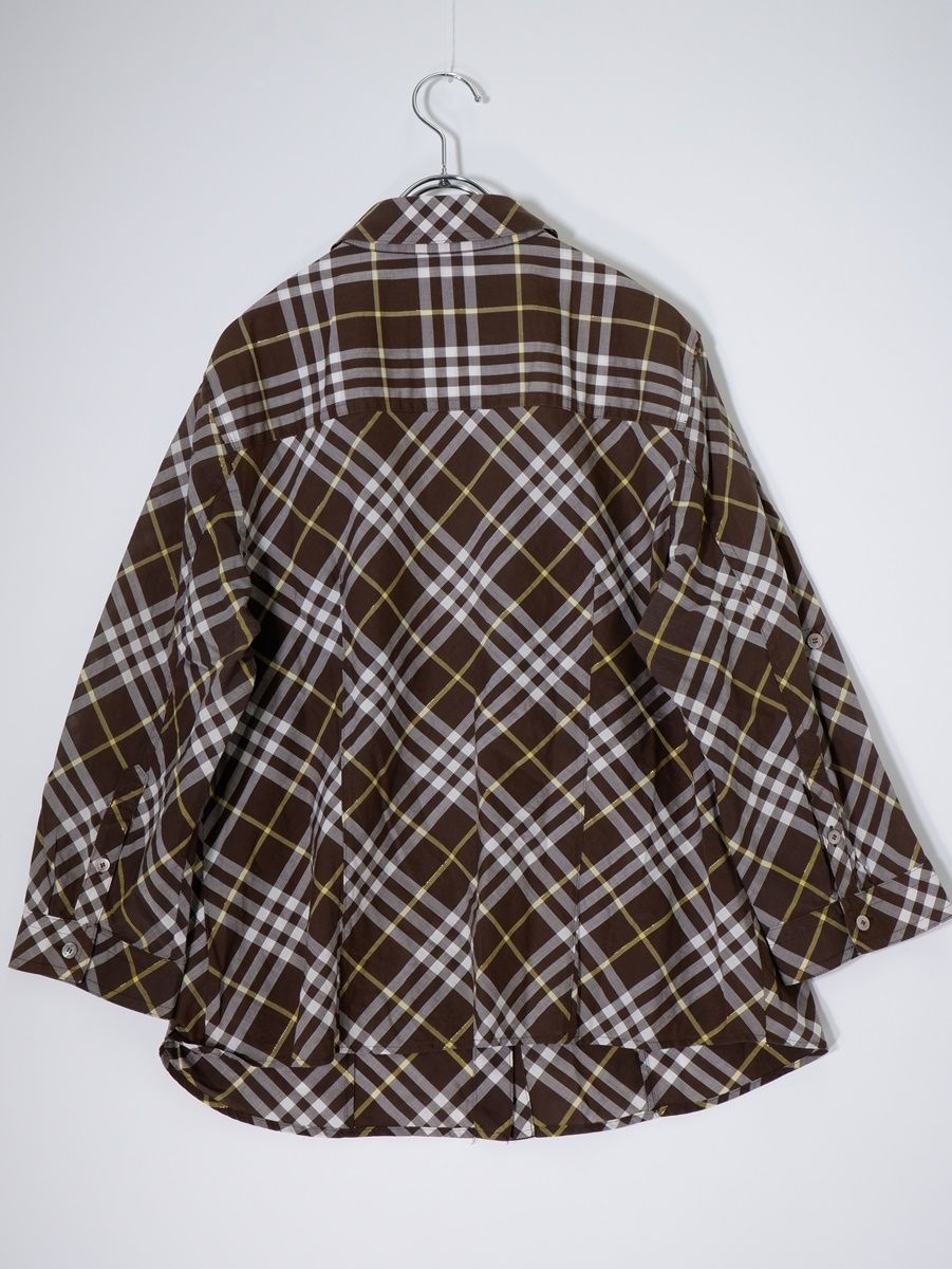 LONDONバーバリー ロンドン 大きいサイズ 8分袖ロールアップデザイン ホースマーク刺繍 チェックブラウスシャツ 46