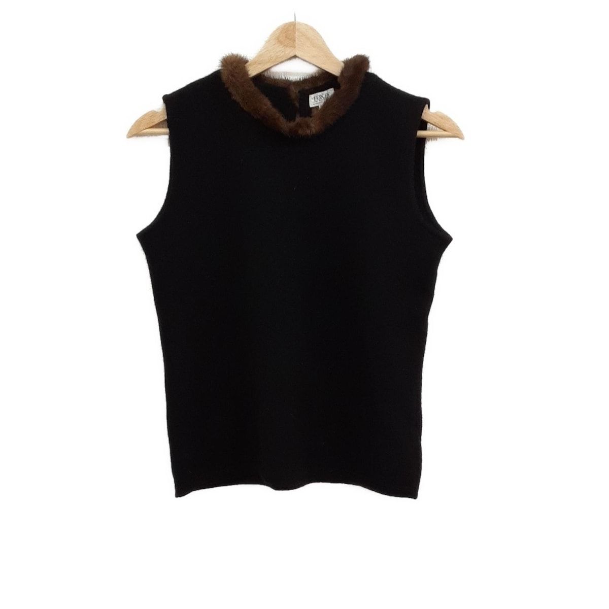 FOXEY フォクシー ノースリーブセーター サイズ40 M レディース - 14680 黒×ベージュ クルーネック|カシミヤ|ミンク
