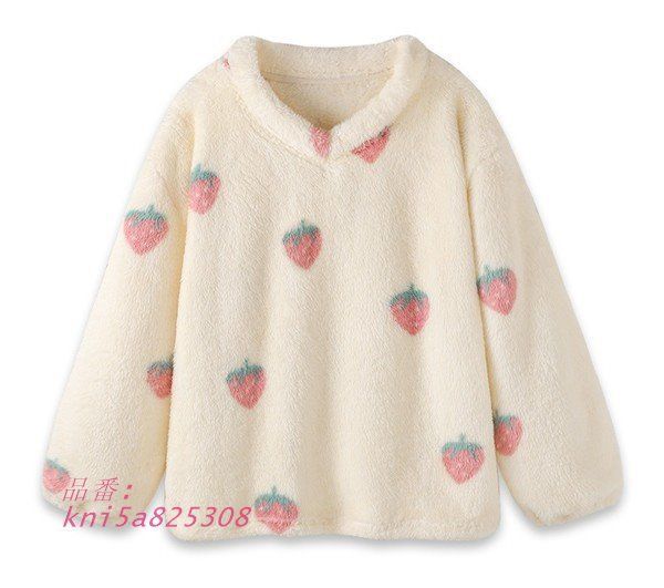 イチゴ柄 ルームウェア もこもこパジャマ 冬 長袖 ナイトガウン 大人用 部屋着 モコモコ あったか 暖かい 上下セットレディース kni5a825308