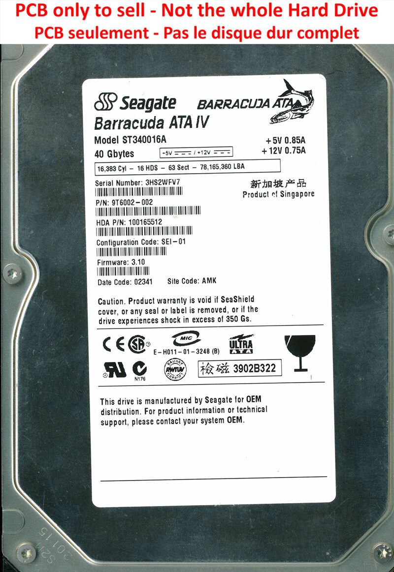 PCB 100151017 REV A - Seagate ST340016A - 9T6002-002 - 3.10 - Barracuda IV -40Go