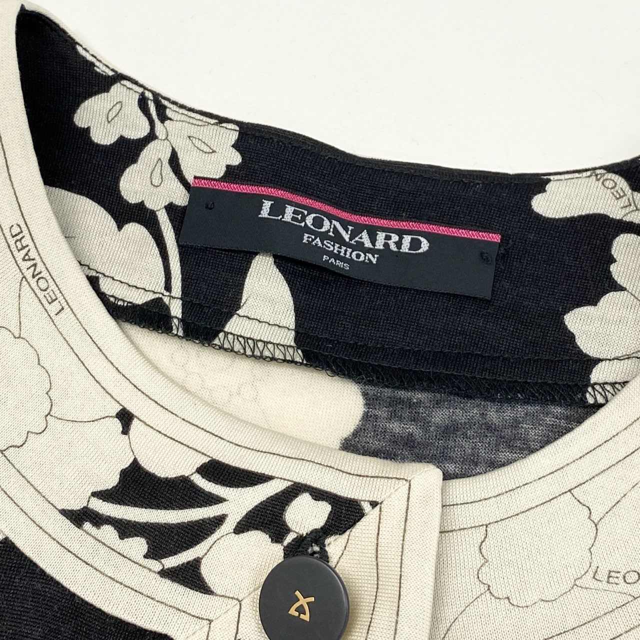 84i10 LEONARD レオナール 長袖ニットカーディガン 花柄カーディガン 