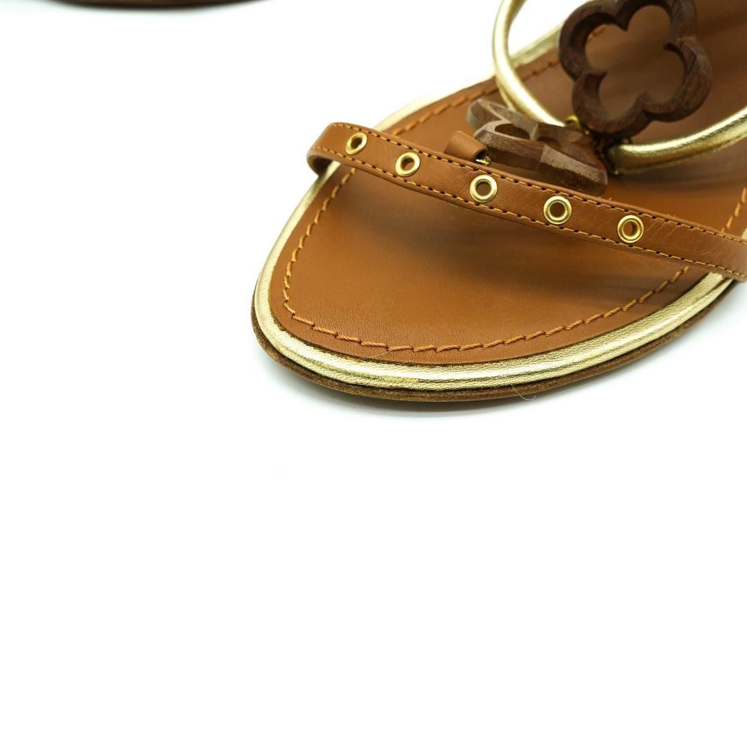 Louis Vuitton ルイヴィトン アンクル ストラップ ヒール サンダル37.5 24cm相当 ブラウン ゴールド KIN-KAAI_COM